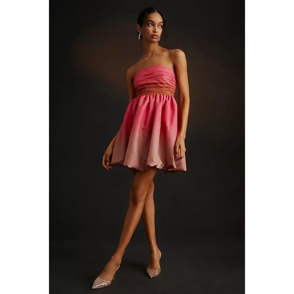 Anthropologie Vineet Bahl Strapless Ombre Mini Dress Plus Size 14 NEW